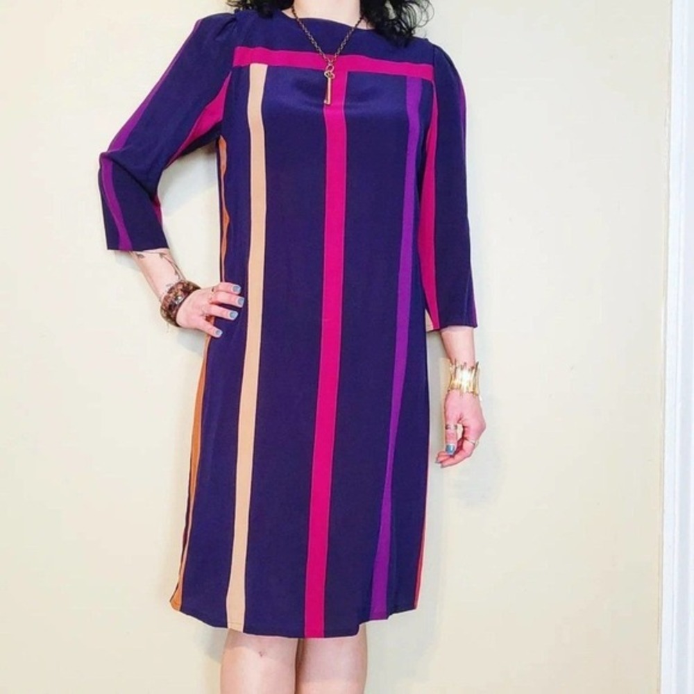 Vintage 1980s Silk Multicolor Striped Dress‎
